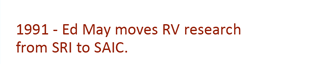 1990 - Ed May moves Rv research from SRI to SAIC.
