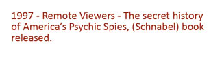 1997 - Remote Viewers - The Secret history of America's Psychic spies, (Schanbel) book is published.